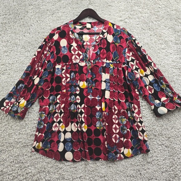 Vera Rose Top Womens 3X Henley 3/4 Sleeve Stretch Art To Wear Maximalist - Picture 1 of 12